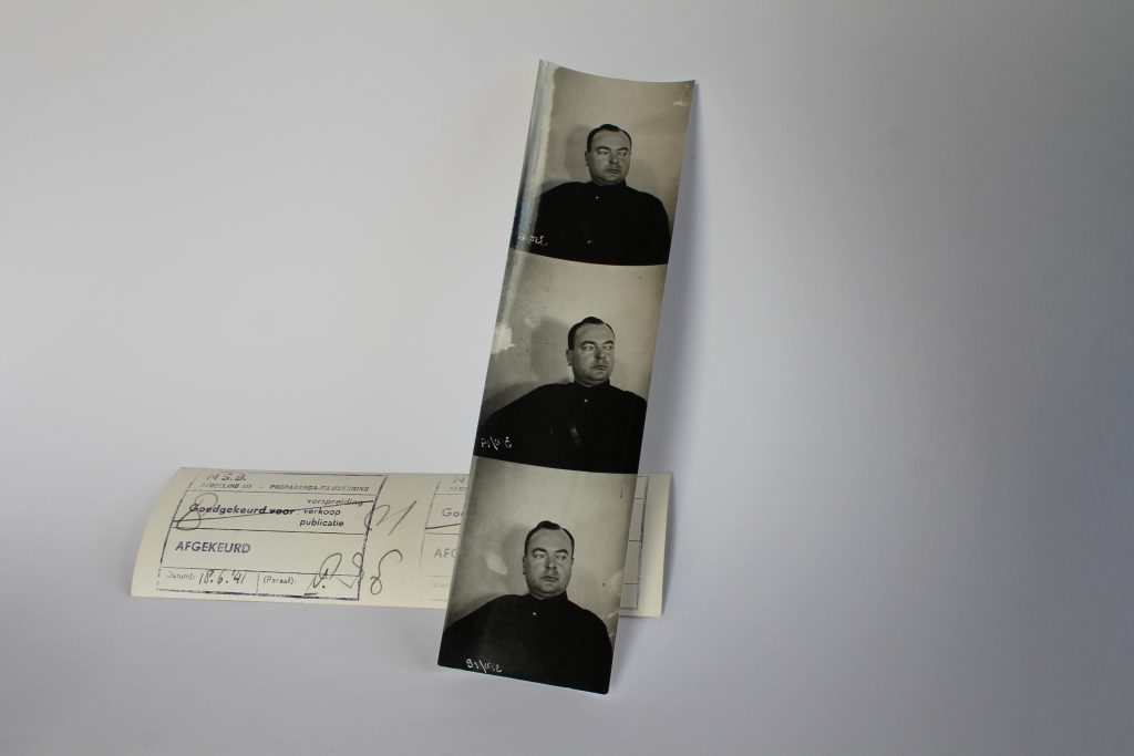 Afgekeurde pasfoto's van NSB-leider Mussert. Museum Collectie '40-'45. Bron foto: Chimène de Jonge