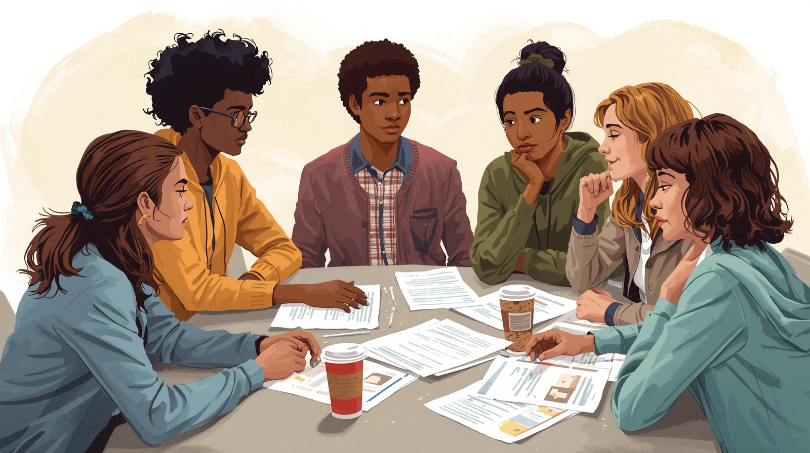 Jongeren en hulpverleners bespreken de toekomst van de jeugdzorg. (AI-gegenereerde afbeelding)