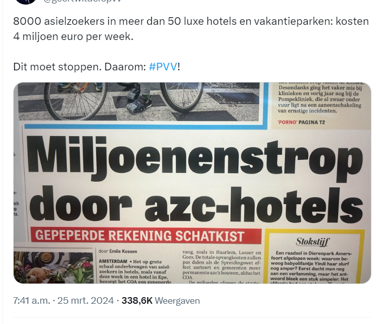 Uitspraak Wilders onjuist: Telegraaf maakt miscalculatie over asielopvang