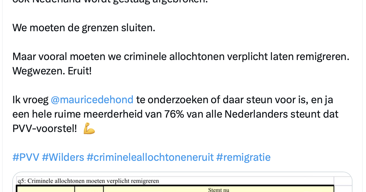 Factcheck: klopt het dat 76 procent van de Nederlanders criminele allochtonen wil laten remigreren? 