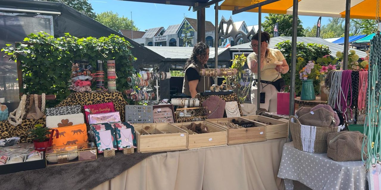 Standhoudster Rachel op voorjaarsmarkt Lunetten over de Week van de Stenen Winkel